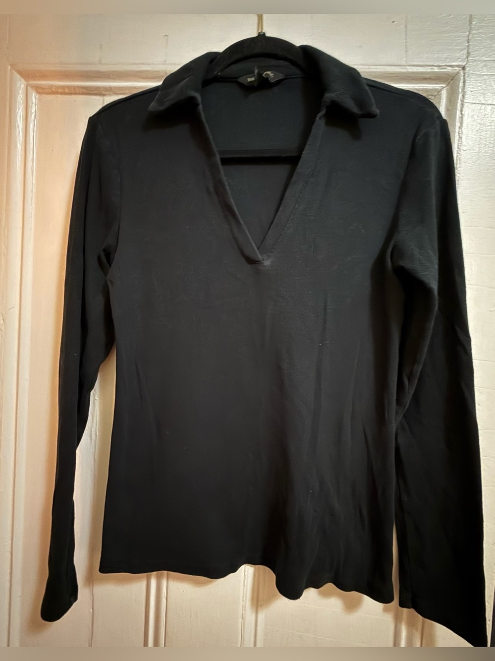 Banana Republic Black Collared V-Neck Long Sleeve Top